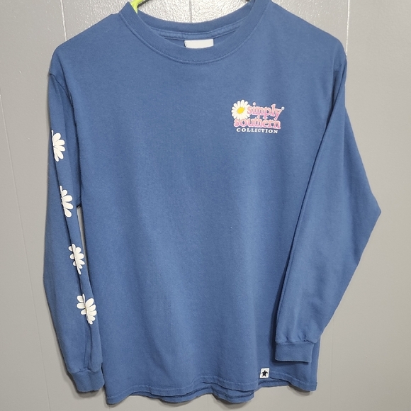Simply Southern Kids Navy Long Sleeve Tee with Daisy Accents - Picture 1 of 4